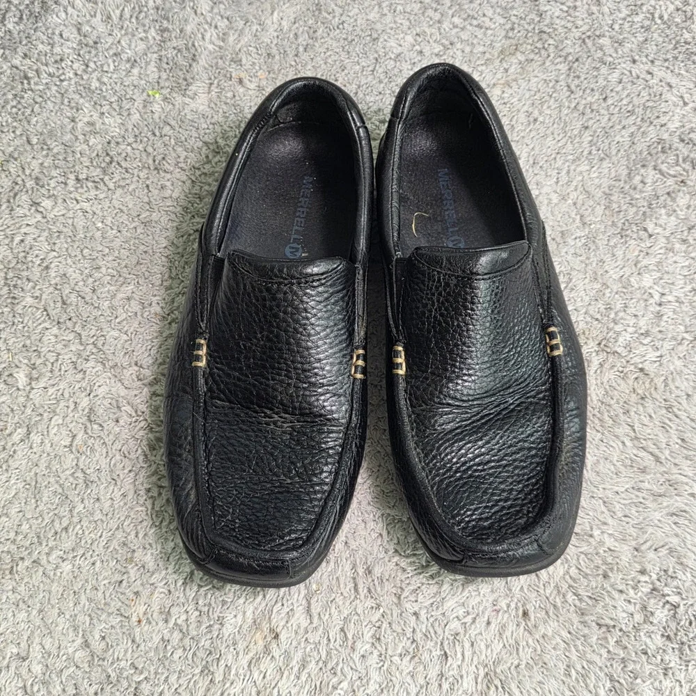 Merrell Slip On Loafers‎ Black Pebbled Leather Moccasins Mens 8 Excellent